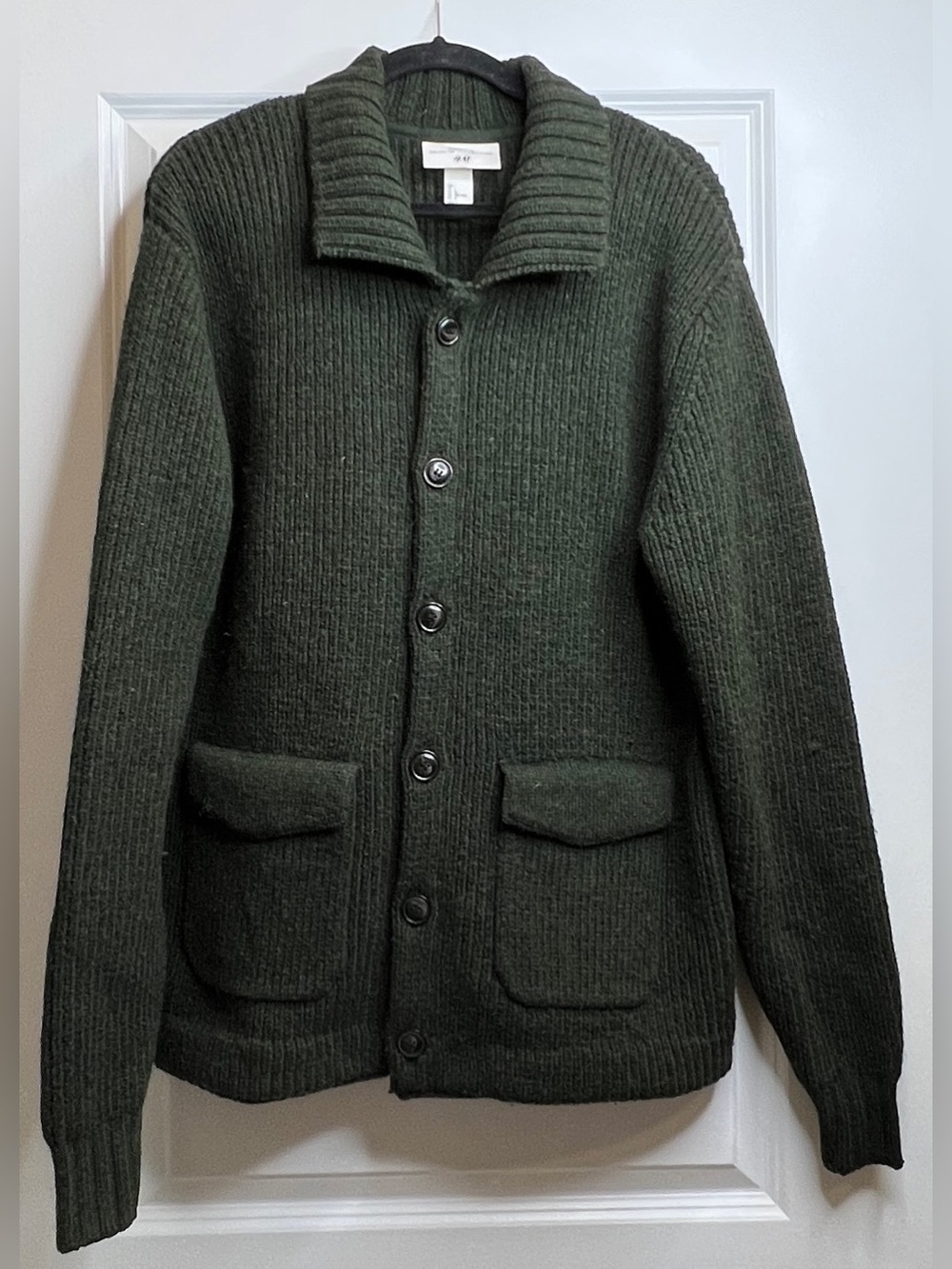 H&M Mauritz Archive Collection Mens Heavy 100% Wool Green Cardigan Sweater